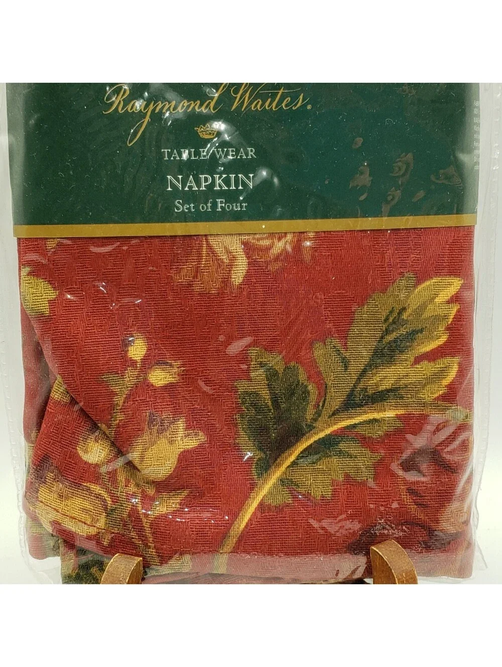 Vintage Raymond Waites Table Wear Napkins NIP QTY 4 Floral & Leaf Deep Red